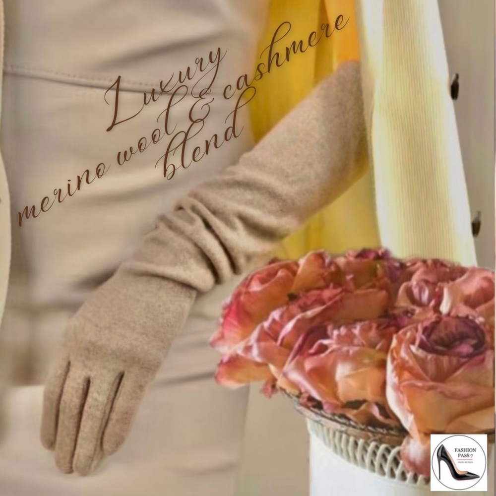 Cashmere Merino Wool Luxury Long Gloves Classic Beige Driving Winter Warm gloves